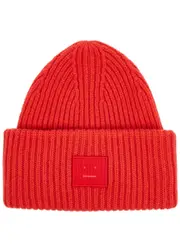 Acne Studios Pansy Ribbed Wool Beanie - Red One Size