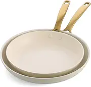 GreenPan Swift Pro 2 Piece Frypan Set, PFAS & PFOA-Free Healthy Ceramic Nonstick, Stainless-Steel Handle, Versatile Cooking Essentials, Dishwasher & Oven Safe, White