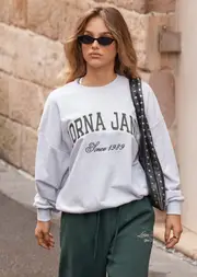 [Lorna Jane] New Sport Sweatshirt in Grey, Cotton, Size - Small S Light Grey Marl