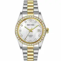 在飛比找樂天市場購物網優惠-Rhythm 日本麗聲鐘時針 真鑽框日期顯示機械腕錶 (RA