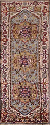Light Blue Heriz Serapi Oriental Runner Rug 3x8 Traditional Handmade Hallway Rug