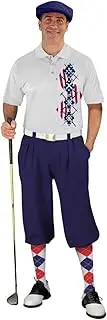 [Golf Knickers] American Homeland Argyle Pattern Traditional (Plus Fours) Outfit for Waist Size 26 - Shirt Size 3XL Navy, Navy