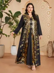 Moroccan Abaya Maxi Dress Women Muslim Long Sleeve Kaftan Evening Caftan Gown