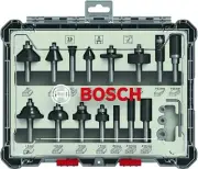 Bosch Professional 2607017472 15-Piece Wood Bit Set for 8mm Shank Router, Colour