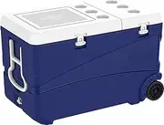 Duramax Deluxe Icebox 102L, High performance cool box with PU Insulation, 6 days of Ice Retention, Icebox with wheels & handles for easy mobility, Cup holders on lid, Durable Cool box, Ice chest, Blue