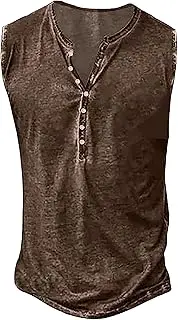 [Generic] Mens Retro Henley Sleeveless Tee Button Washed Male Tank Tops Muscle Casual Buttons Tanks