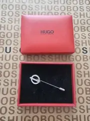 New Hugo Boss silver designer wedding mens suit tie pin badge enamel lapel pin