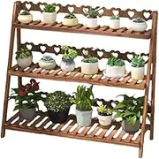 Wood Plant Stand Indoor Outdoor 3 Tier Folding Ladder Plant Shelf, 43in Tall Corner Plant Stand, Floor Standing Plant Display Rack Stand Organizer Holder for Home Garden Patio Balcony