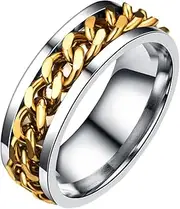 [CATIEBYE] Chain Ring Punk Rings Finger Ring for Man Men Necklaces Titanium Steel Ring Mens Wedding Rings Titanium Ring Ring Band Rings Man Necklace Antique Men's Rock and Roll