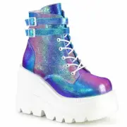 Demonia Purple Sparkle Hologram Kawaii Rave Punk Platforms Boots Shoes SHAKER-52