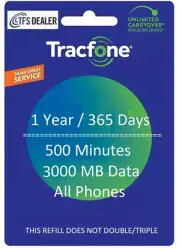 TracFone Service Extension 1 Year/365 Days+500 Minutes + 3GB Data, All Phones