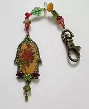Michal Negrin Romantic HAMSA VTG KEYCHAIN flowers and leaves Israel