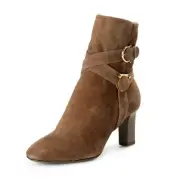 Salvatore Ferragamo Women's "SORA70F1" Brown Suede Real Fur Heeled Boots Shoes