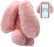 LCHDA Rabbit Case for iPhone SE 2nd Generation/iPhone 8/iPhone 7(4.7"), Bunny Ear Case for Girls Fuzzy Cute Warm Winter Soft Furry Fluffy Fur Hair Plush Protective TPU Bumper Skin Cover - Pink