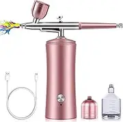 Cordless Nail Airbrush Machine, Airbrush Kit with Compressor, Portable Airbrush for Make-up, Hairdressing, Nail Art, Model Painting, Cake Decoration (Pink)