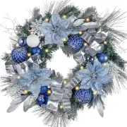 24 Inch Pre-Lit Christmas Wreath for Front Door with Lights, Large Lighted Chris