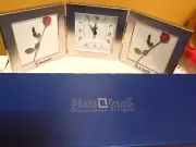 Innovative design Metal Double Photo Frames & Clock Silver Tone 5" x 15" NEW