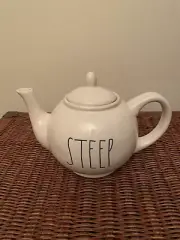 Rae Dunn STEEP Teapot Ceramic - Ivory Large Letter Farmhouse