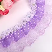 ElgnAura DIY Lace Ribbon with Sequins, 5 Yards Multi - Color Pleated Lace Trim and Printing Dots for Creative Projects (Purple)