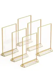 6 Pack Acrylic Wedding Table Numbers Holder, Gold Frames Sign Holders 5X7, Verti