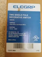 ELEGRP Decorator Double Rocker Light Switch, Two Single Pole 1 Pack, White