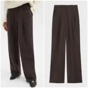 Theory Double Pleat Pant in Sleek Flannel Hickory Melange Wide Leg Trousers Sz 4