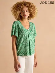 Joules Nia Green Pleat Front Jersey Top (E81866) | $67
