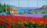 Ceramic Tile Mural Backsplash Senkarik Tuscan Poppy Lavender Landscape MSA168