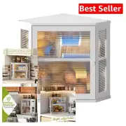 Stylish Corner Bread Box with Acrylic Door - Medium Size, Food-Grade Bamboo