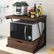 JQUAL 2 Tier Countertop Wooden Microwave Stand Shelf with Drawer Kitchen Storage Shelf Organizer Rack Home Office Storage Stand Rack for Printer and Microwave (Color : Brown)