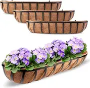 Harmiden 4 Pcs 30“ Window Box Deck Railing Planter with Coco Liner for Outdoor Balcony Porch Fence Patio Rail