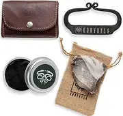 KonvoySG Carbon Steel Fire Striker, English Flint Stone & Char Cloth Traditional Hand Forged Fire Starter, Leather Gift Kit with Emergency Tinder Jute Bag