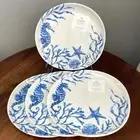 Sigrid Olsen Melamine Dinner Plates Sealife Blue Coastal Seahorse 11" (Set of 4)