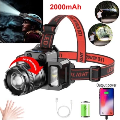 LED Headlamp Rechargeable Headlight Zoomable Head Torch Lamp Flashlight Camping