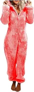 [Generic] Casual Women Fuzzy Onesie One Piece Pajamas Jumpsuits Fleece Lounge Rompers Plush Hooded Fluffy Winter Sleepwear Warm
