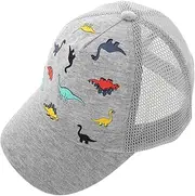 [DEARMAMY] Toddler Baseball Cap Trucker Hats Adjustable Child Sun Hat Cap Dinosaur Mesh Baseball Hat Outdoor Beach Sun Cap for Boys Girls Grey