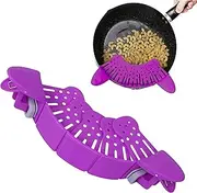 Clip-on Silicone Colander, Snap Strainer Colander BPA Free for Spaghetti, Noodles, Pasta, Fruit, Ground Beef- Adjustable Food Grade Filter and Sieve Snaps on Bowls, Pots and Pans (Purple)