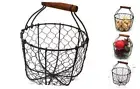 Round Chicken Wire Egg Basket Fruit Basket with Round With Wooden Handle