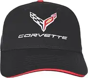 JH DESIGN GROUP Men's Chevy Corvette C8 Logo Cap Adjustable Black Hat, Black, One Size