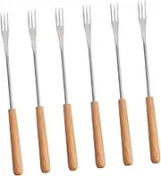 DONFAMDS 6Pcs Fondue Forks Wooden Handle Stainless Steel Kitchen Tool for Fruit Dessert Hot Pot for Outdoor Barbecue Camping Picnics