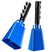2 Pack Large Blue Metal Cowbells for Football Games, 9" Percussion Noise Makers