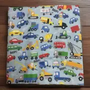 Fitted Cot Sheet Blue Beep Beep Vroom Vehicles Handmade Cotton Flannelette.