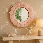 Natural Rose Quartz Crystal Mirror – Handcrafted Round Wall Mirror