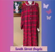 LANZ OF SALZBURG RED PLAID Peter Pan Collar LONG FLANNEL Nightgown ~ 1X