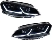 Car Front Lamps Compatible For VW Golf MK7 2013-2017 Auto Headlights Assembly Upgrade MK7.5 Style Projector Lens Accessories Plug And Play(Black)