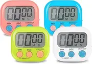 CHEMEILAI 4-Piece Multi-Function Electronic Timer, Suitable for Kitchen, Study, Work, Exercise Training, Outdoor Activities (Blue, Green, White, Pink)
