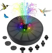 Solar Fountain, 3 W Solar Pond Pump with 8 Fountain Styles and 4 Fixed Water Pipes, Floating Solar Fountain with 6 Colourful LED Lights for Bird Bath, Garden, Pond, Fish Tank, Aquarium