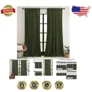 Olive Green Velvet Curtains - Thermal Insulated Room Darkening Drapes (Set of 2)