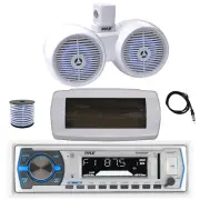 Pyle Marine Radio,Cover, Antenna,Wire, 2x 6.5" Bluetooth LED Dual White Speaker