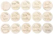 ibasenice Newborn Milestone Cards Set 15pcs Wooden Baby Growth Cards Monthly Milestone Photo Props for Baby